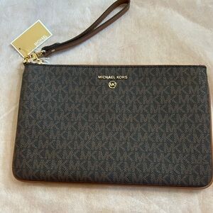 Michael Kors Signature Black and Brown Wristlet